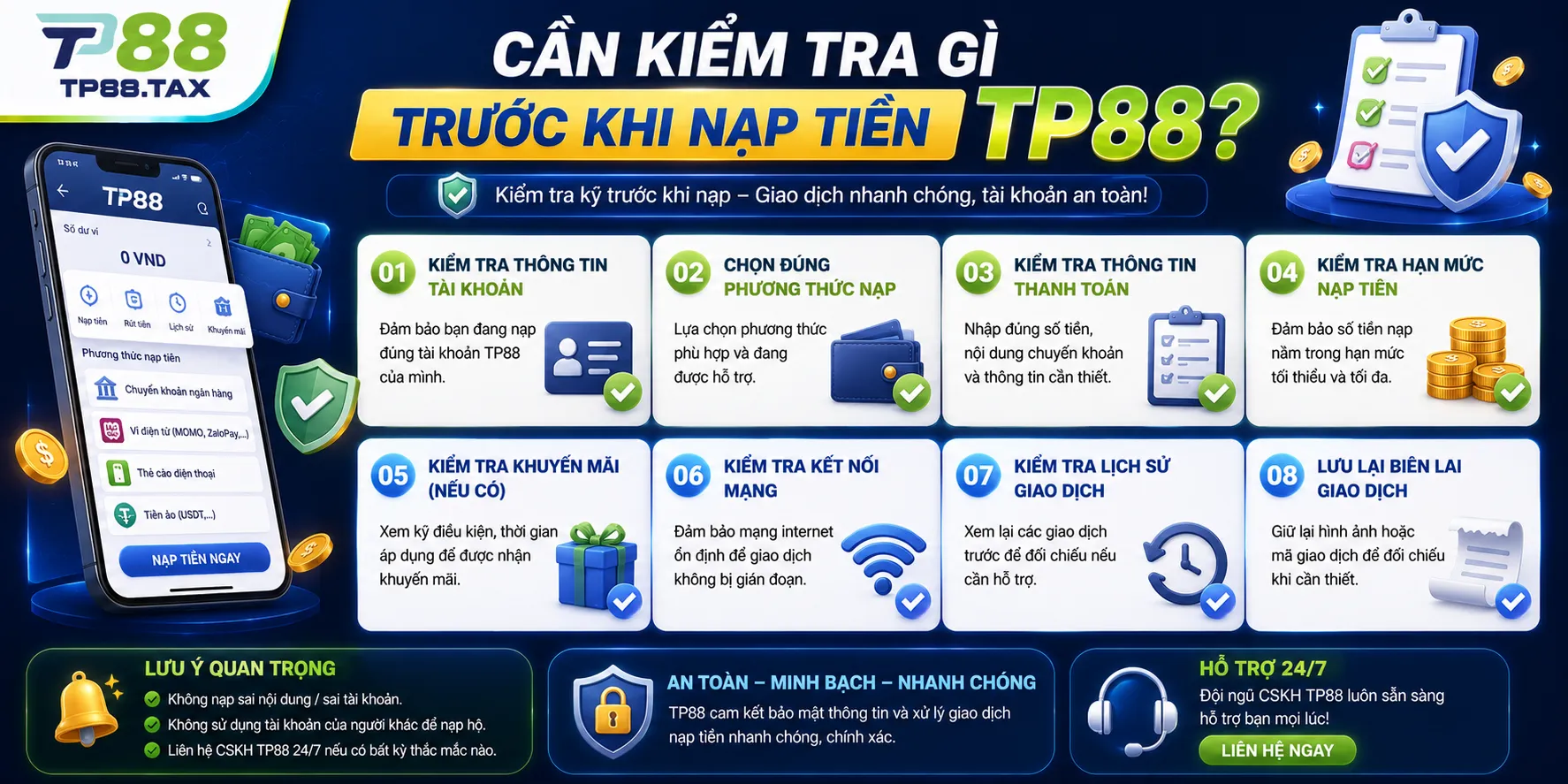Cần kiểm tra gì trước khi nạp tiền TP88?