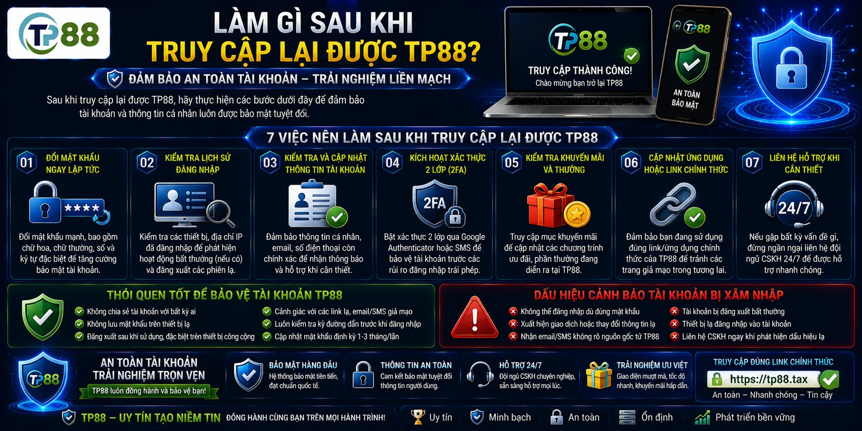 Làm gì sau khi truy cập lại được TP88?