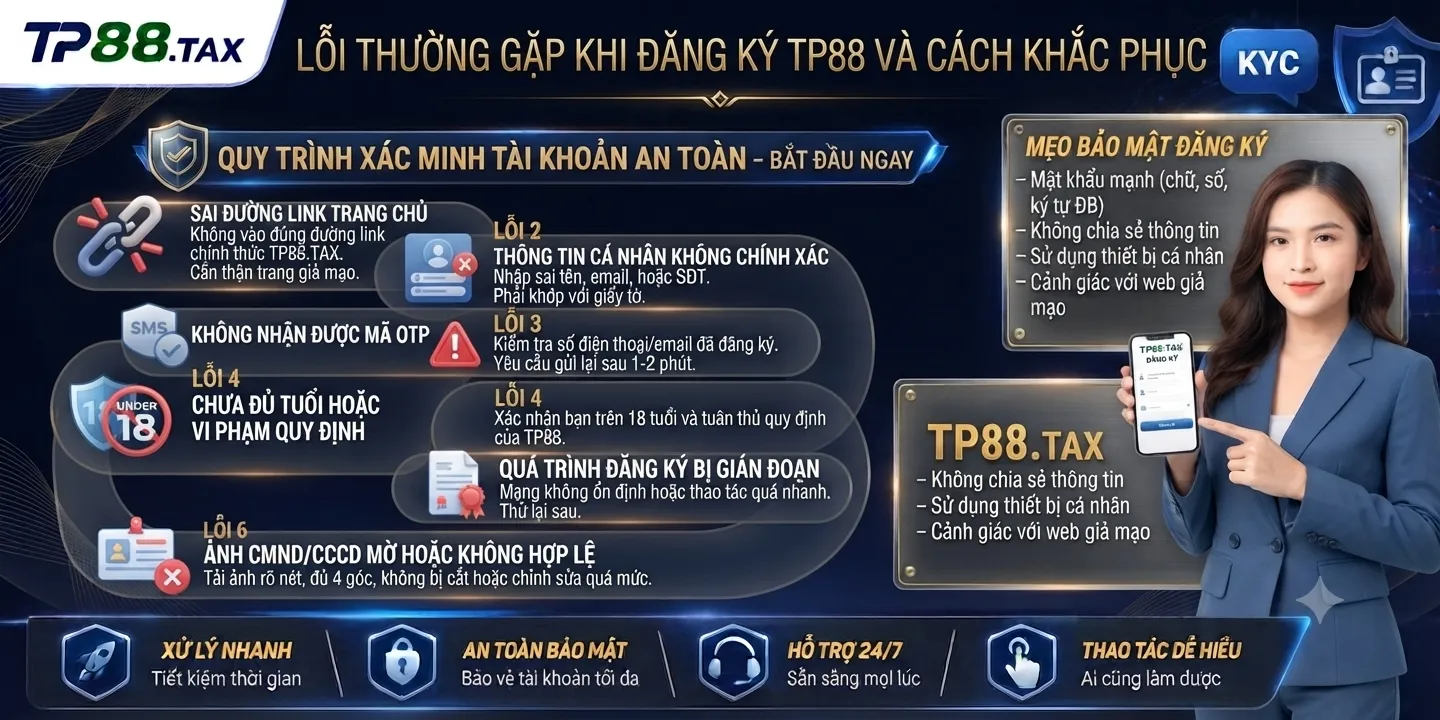 Đăng Ký TP88 – Hướng Dẫn Tạo Và Xác Minh Tài Khoản 2 Lỗi thường gặp khi đăng ký TP88